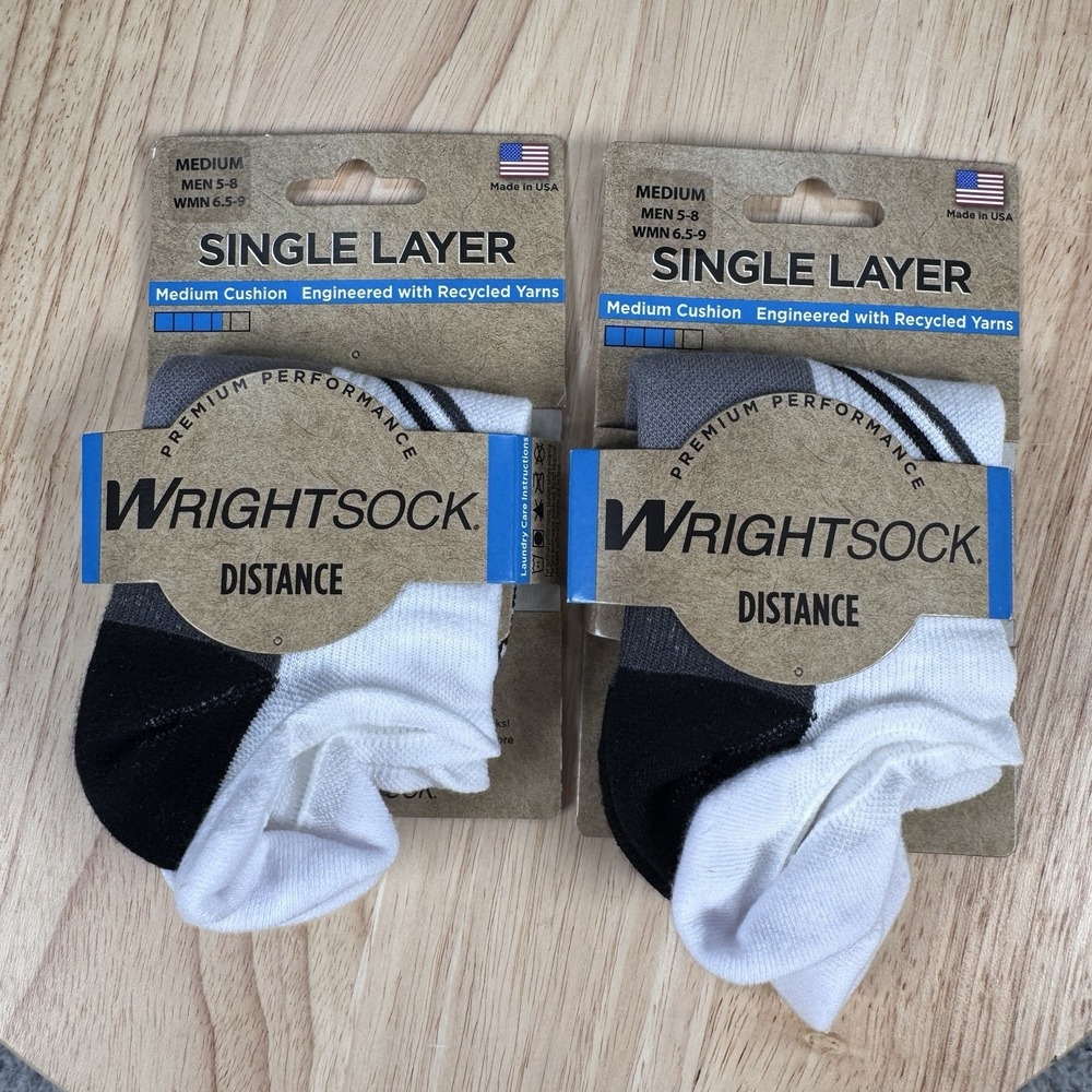 Wrightsock Distance Medium Socks W 6.5-9 M 5-8 White Grey 2 Pack 3122.0101